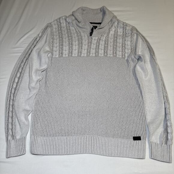 Outpost Makers Cable Knit Sweater Mens L The Buckle Shawl Collar Gray White NWT - Picture 1 of 15